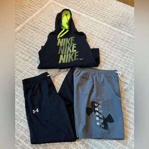 Under Armour Kids Black and Gray Shorts and Nike Hoodie